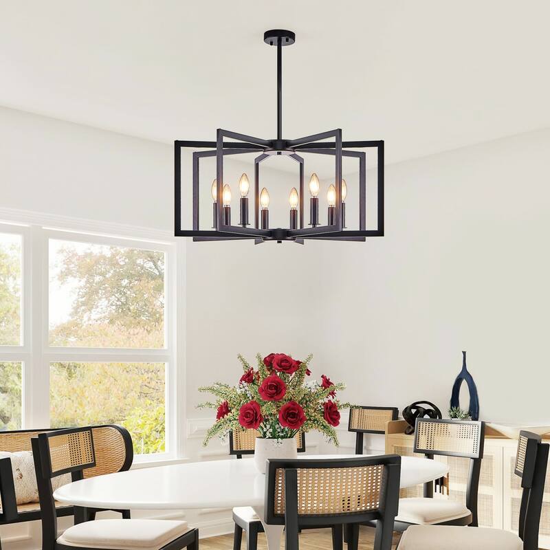 27" Modern Geometric 8-Light Chandelier - Industrial Metal Pendant Light Fixture for Living Room (Bulb Not Included)