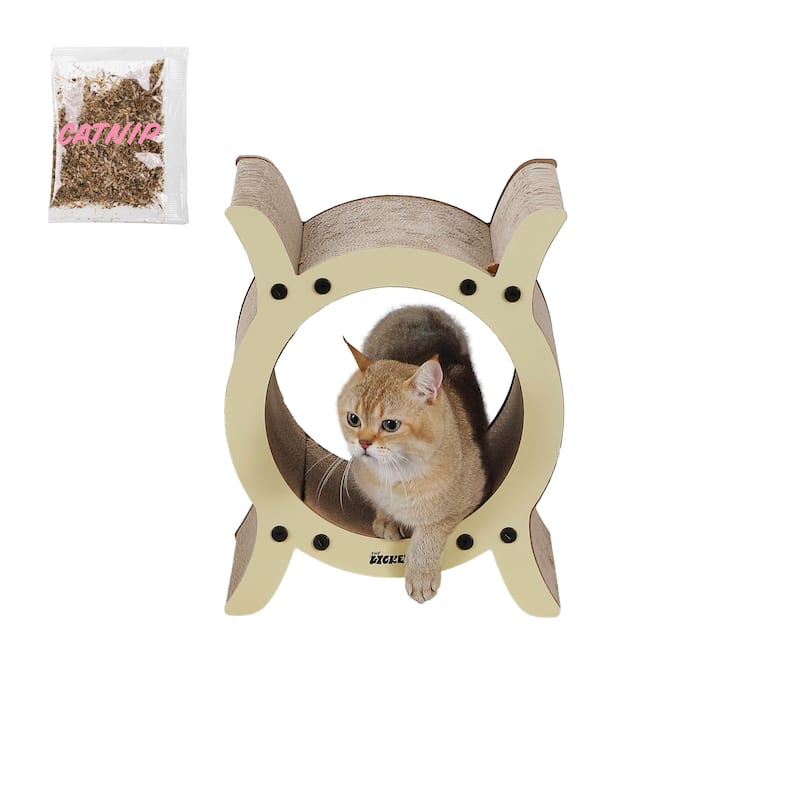 Nyan 16.5" Modern Cardboard Tunnel Cat Scratcher with Catnip, Almond