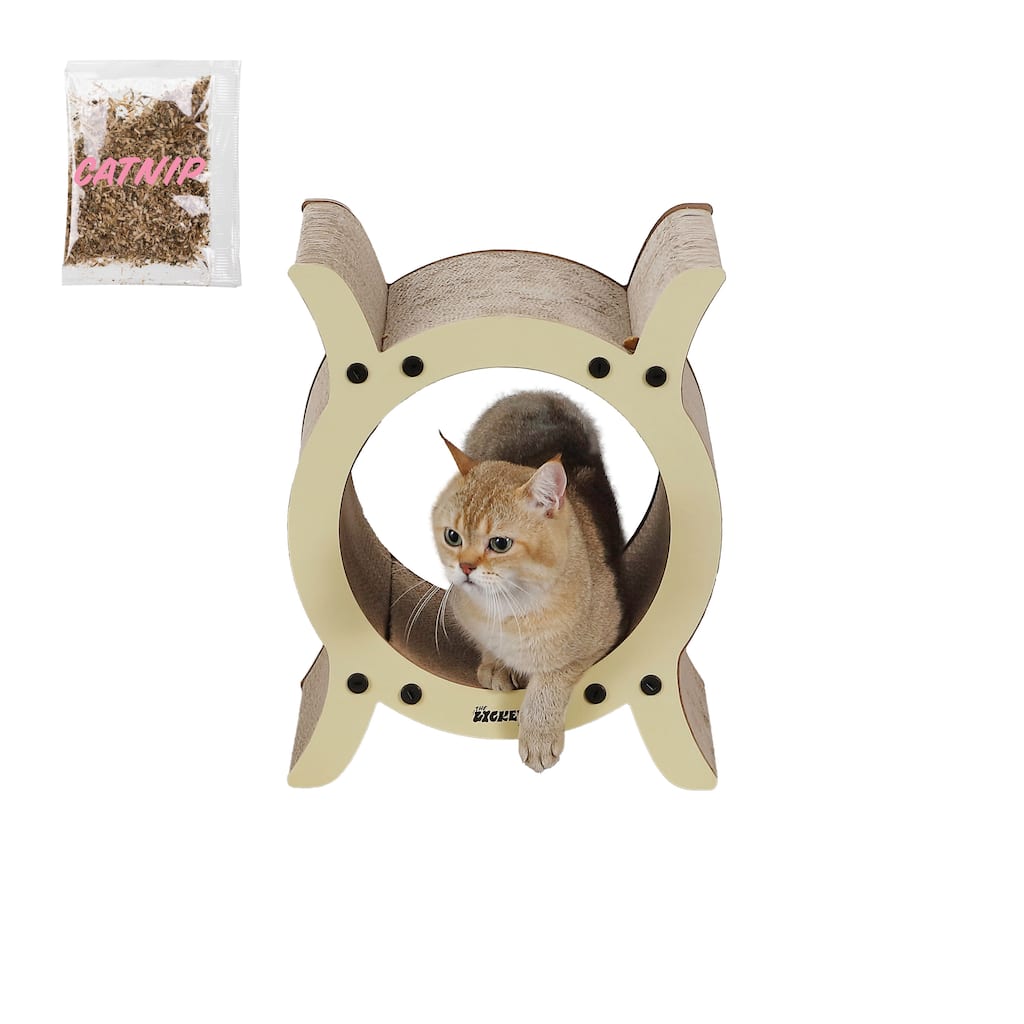 Nyan 16.5" Modern Cardboard Tunnel Cat Scratcher with Catnip, Almond