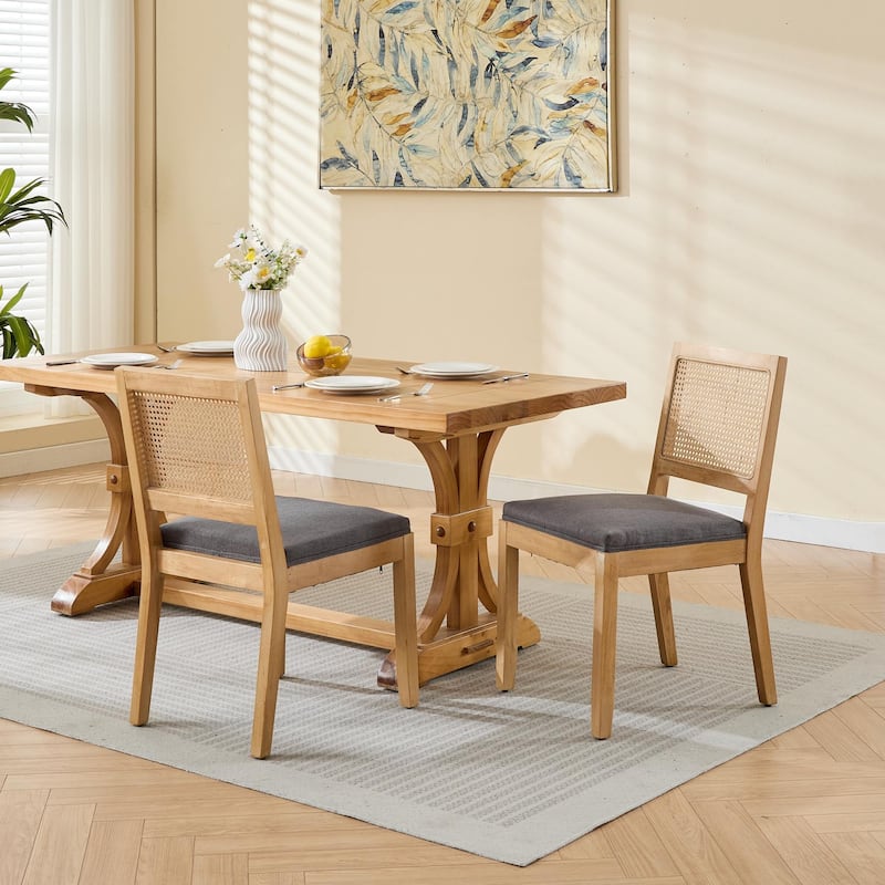 Farmhouse Rattan Dining Chairs Set of 2, Modern Cane Upholstered Side Chair