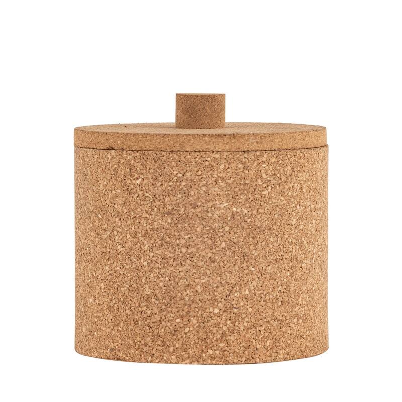 Round Small Cork Storage Box with Lid - 5.5" - Beige