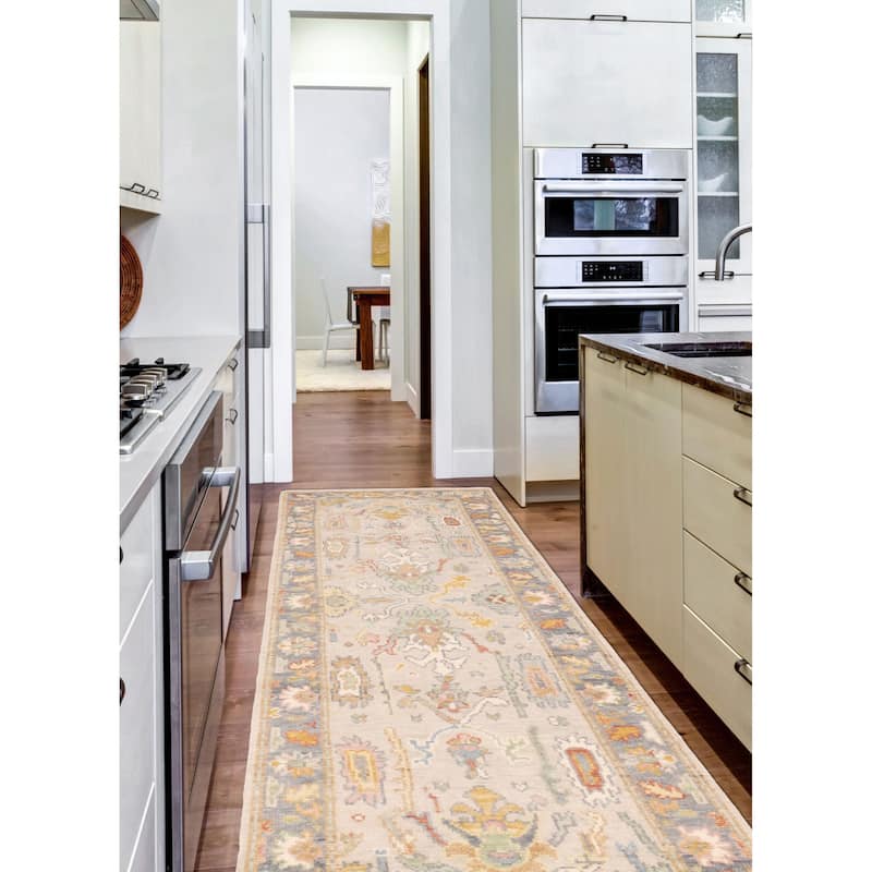 ECARPETGALLERY Hand-knotted Modern Oushak Light Grey Wool Rug - 2'7 x 8'1