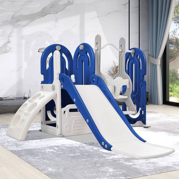 slide 2 of 43, 5 In 1 Kids Playground Climber Slide Playset with Toddler Slide And Swing - 64.2'' L x 63.4'' W x 40.2'' H