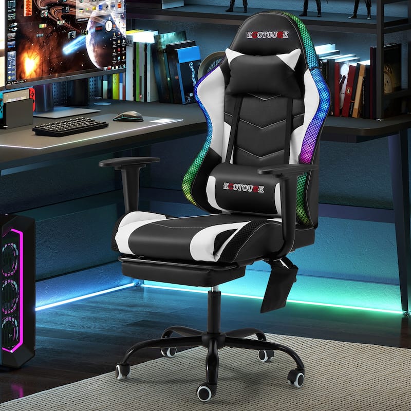 EROMMY RGB LED Gaming Chair with Massage Lumbar Support & Footrest, Ergonomic Reclining Computer Chair for Adults