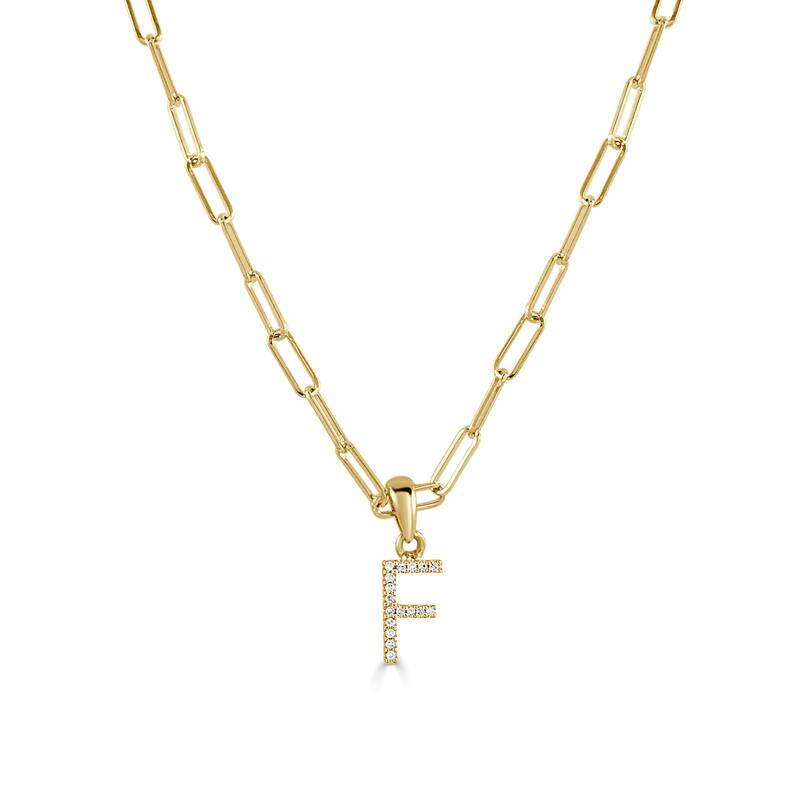 Joelle Collection Diamond Initial Letter Necklace Paperclip 14K Gold 16-inch Chain 1/10 TDW Necklace - F - Yellow