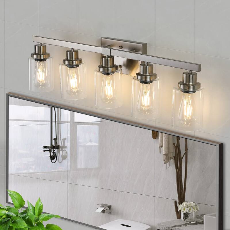 31" 5-Light Vanity Light with Clear Glass Shades, Modern Iron Metal Bathroom Wall Fixture for Mirror(No Bulbs)