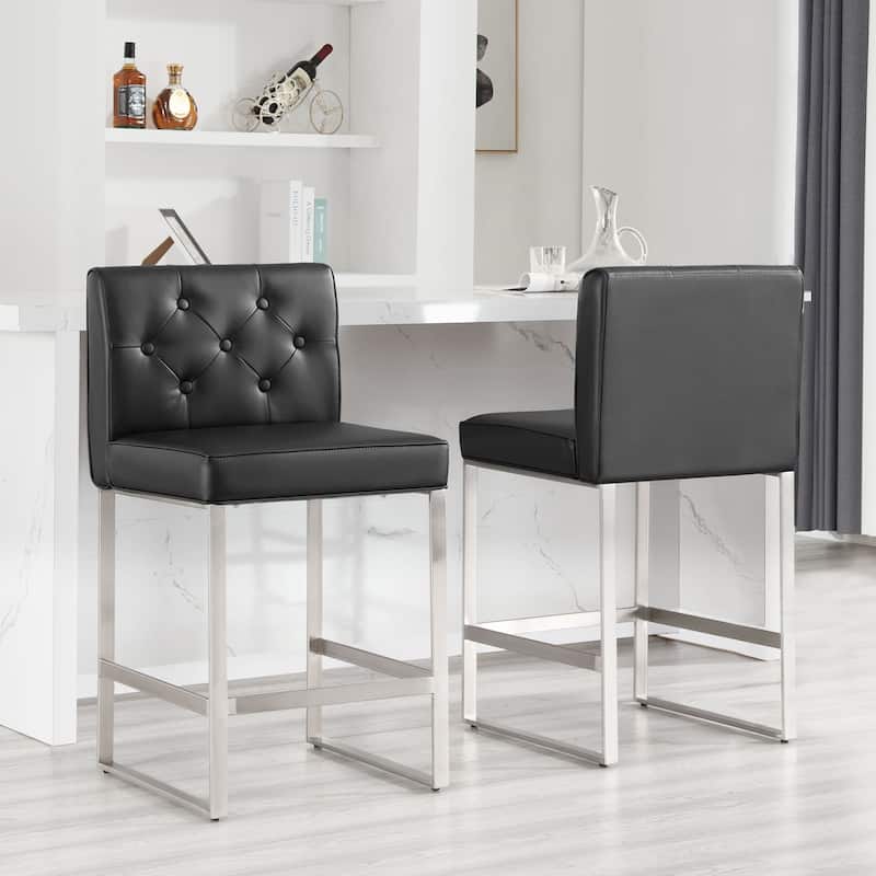 25" Faux Leather Upholstered Counter Height Bar Stools - 36.6"H x 18.9"W x 20.3"D