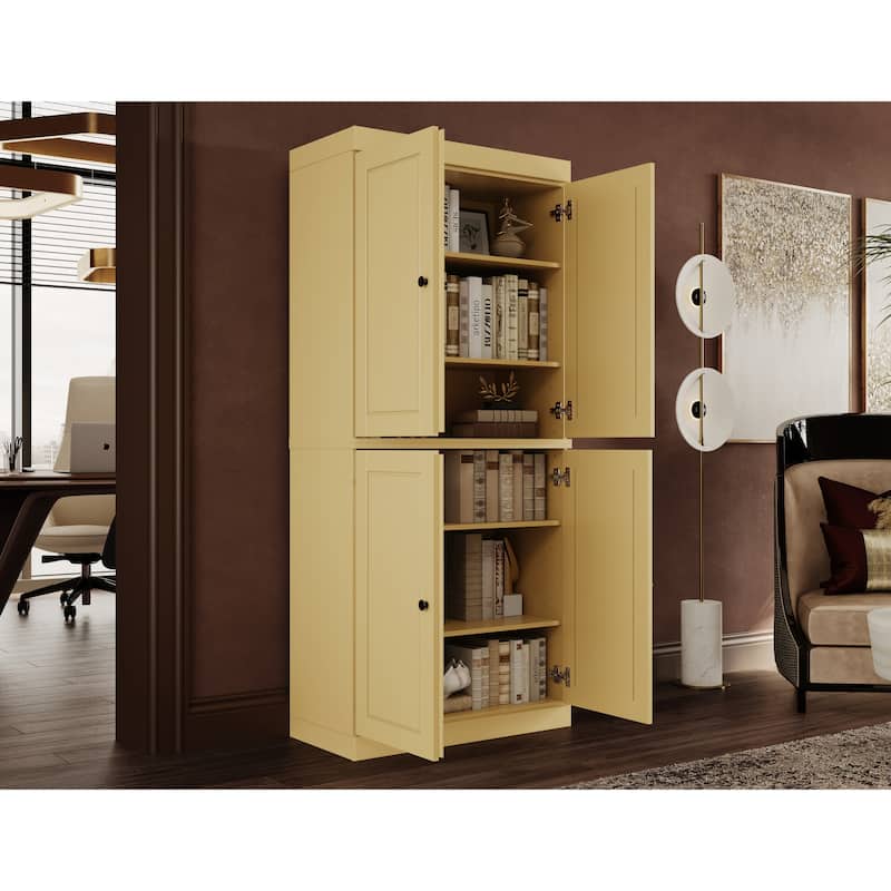 Palace Imports 100% Solid Wood 6-Shelf Bookcase with Solid Doors and Adjustable Shelves - Yellow