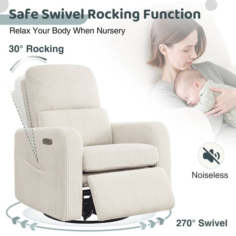 Swivel Power Recliner Chair Teddy Nursery Glider Rocking Recliner