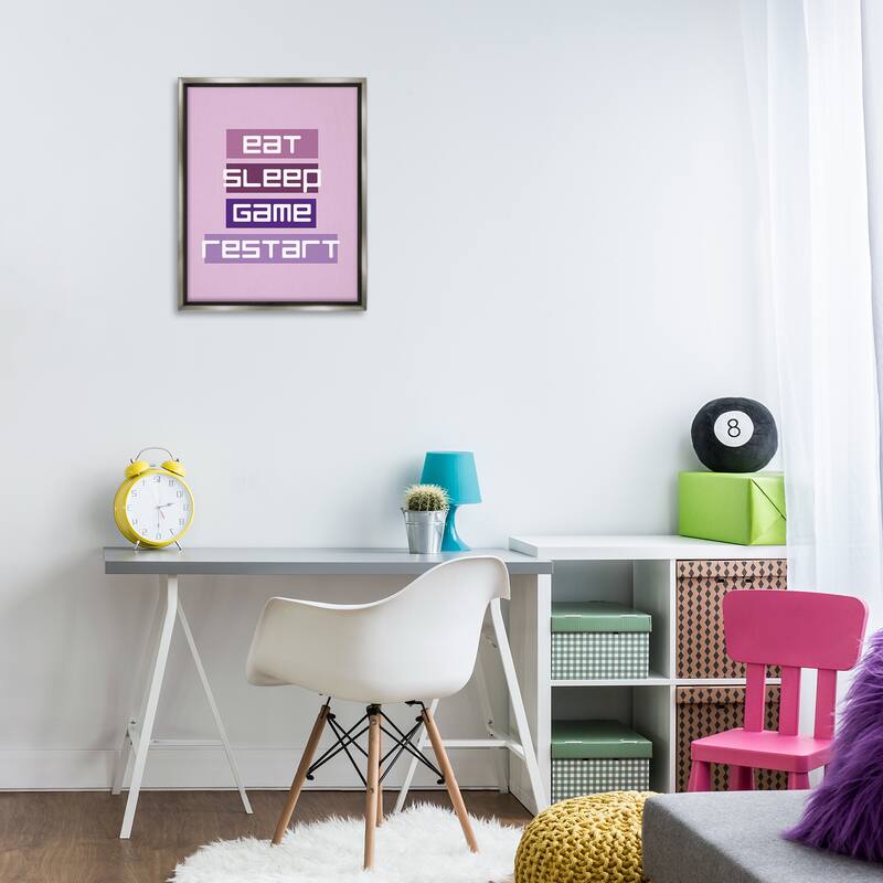 Stupell Eat Sleep Game Restart Framed Floater Canvas Wall Art Design By Yass Naffas Designs