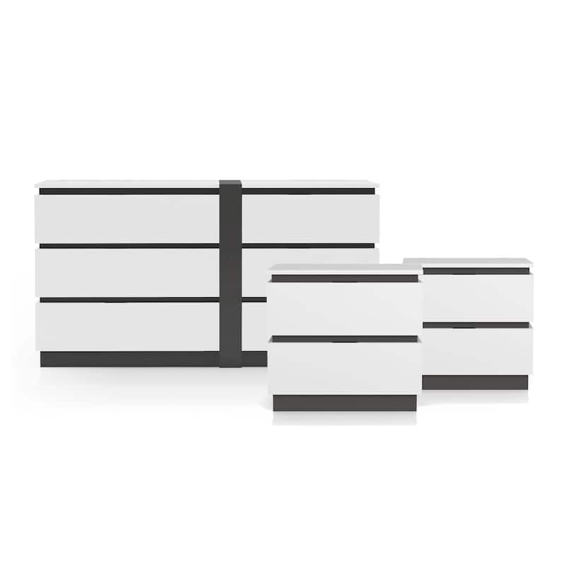 Furniture of America Conjira Modern 3-Piece White Wood Dresser and 2 Nightstand Bedroom Set