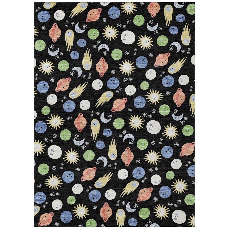 Machine Washable Indoor/ Outdoor Planets Comets Chantille Rug