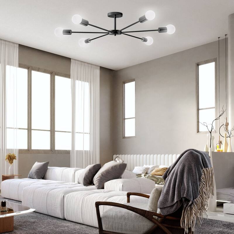 22.44 in. 6-Light Modern Semi- Flush Mount Ceiling Light with No Bulbs Included - 22.44''