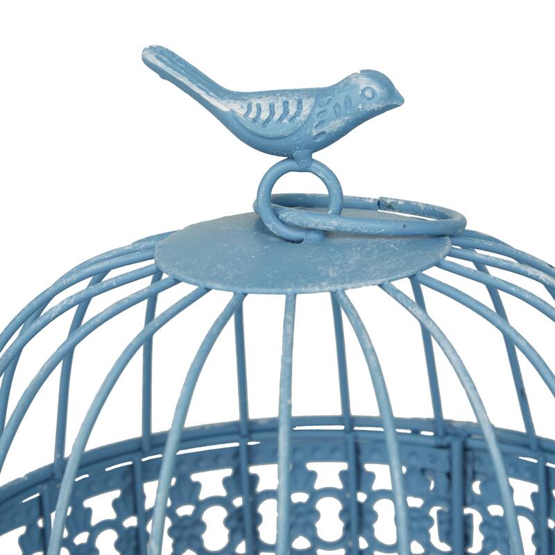 Metal Birdcage with Latch Lock Closure and Hanging Hook - Set of 2 Blue or White - Roche River Decor
