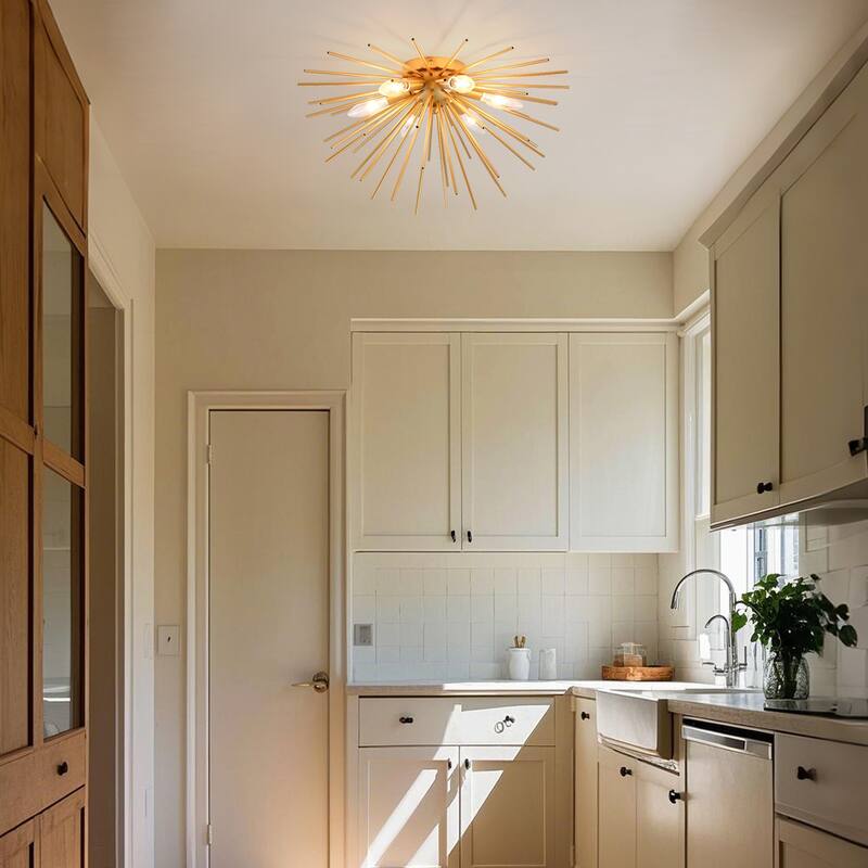 6-Light Sputnik Flush Mount Ceiling Light Fixture with Gold finish - N/A