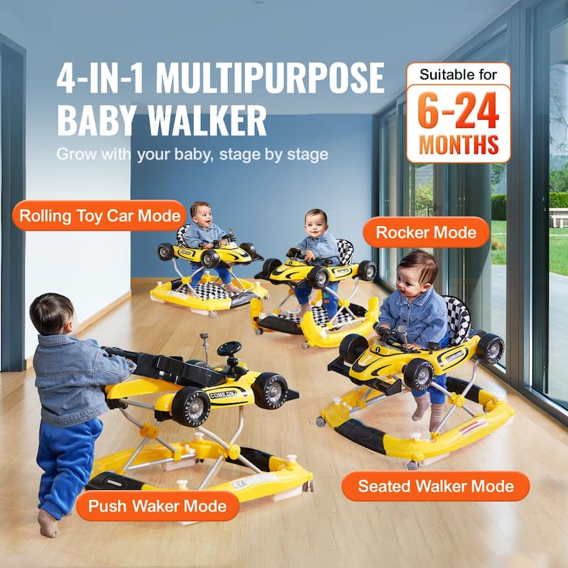 PP 4-in-1 Baby Walker with Wheels, Music and Foldable Design - 28.3” L x 27.6” W x 21.7” H