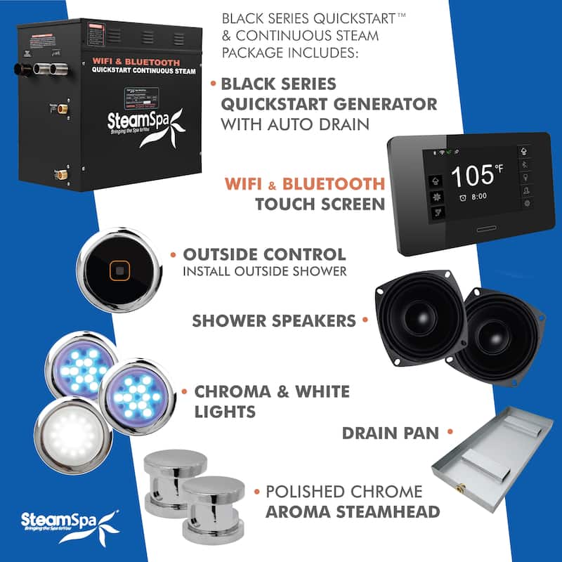 Black Series Wifi and Bluetooth 12kW Steam Bath Generator Package
