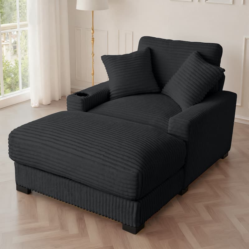 GDFStudio - Polyester 1-Seater 28.3" Chaise Lounge with Tufted Back and Arm