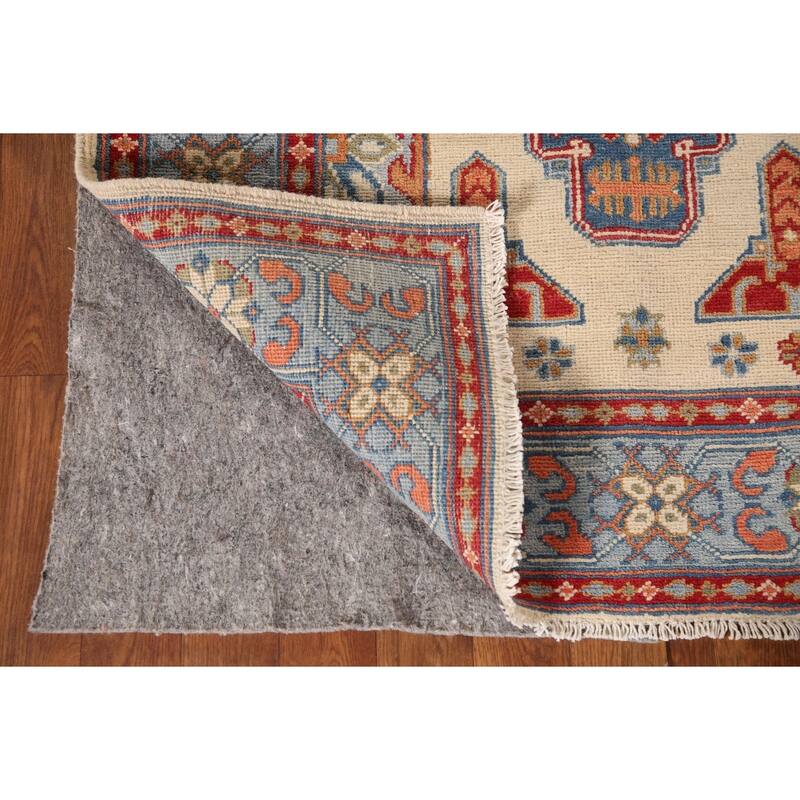 Ivory Geometric Kazak Oriental Accent Rug Handmade Wool Carpet - 3'5"x 4'11"