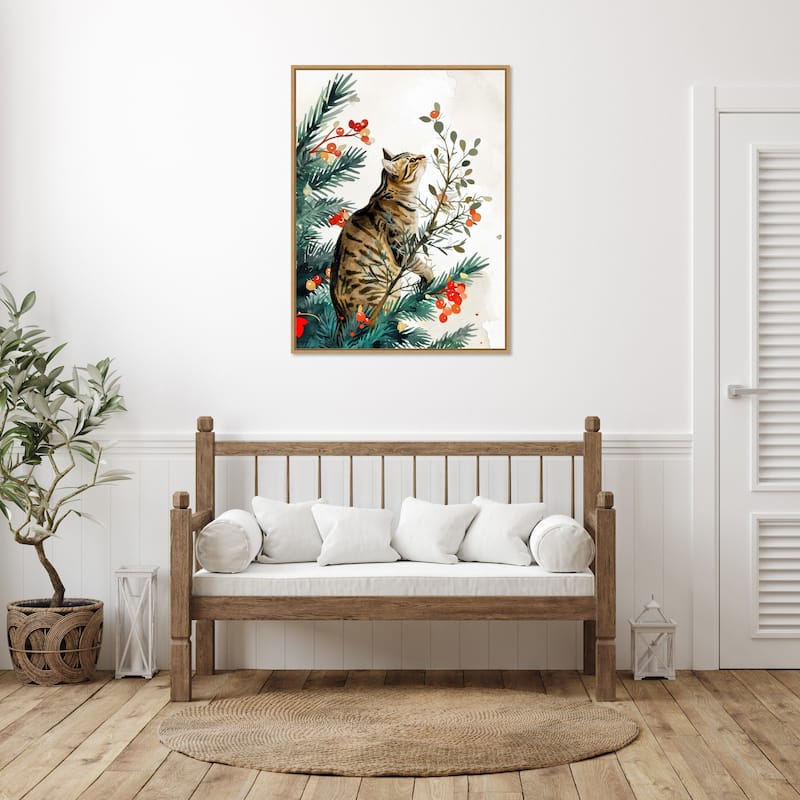 Cats Life Holiday Tree by Justyna Jaszke Framed Canvas Wall Art