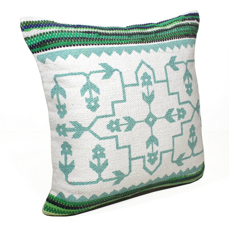 Handwoven Floral Mosaic Square Throw Pillow - 20" - Green and White