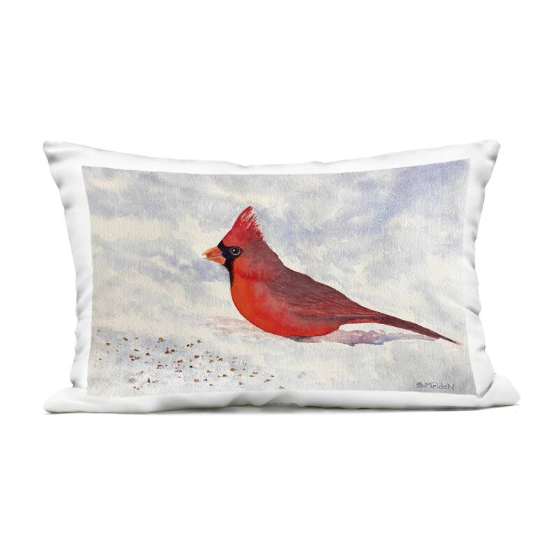 Stupell Red Cardinal in Snow Printed Outdoor Throw Pillow Design by Stephanie Fielden - Accent - Polyester - Blue - Single