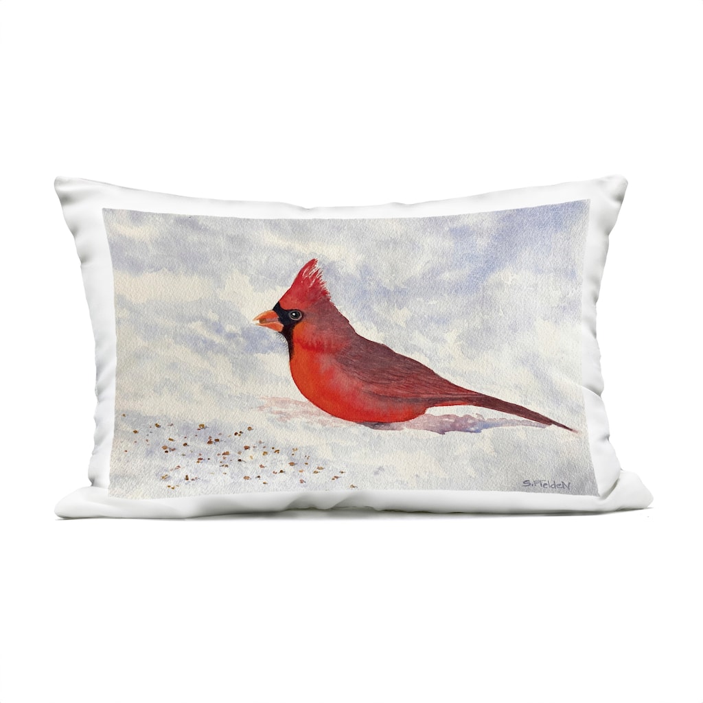 Stupell Red Cardinal in Snow Printed Outdoor Throw Pillow Design by Stephanie Fielden