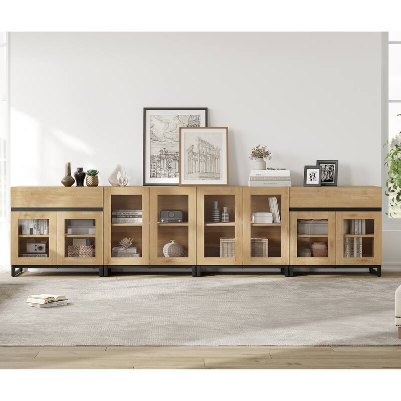 4-in-1 Modern Dresser with 2 Drawers & Glass Doors, Adjustable Shelf for Bedroom Closet Organization