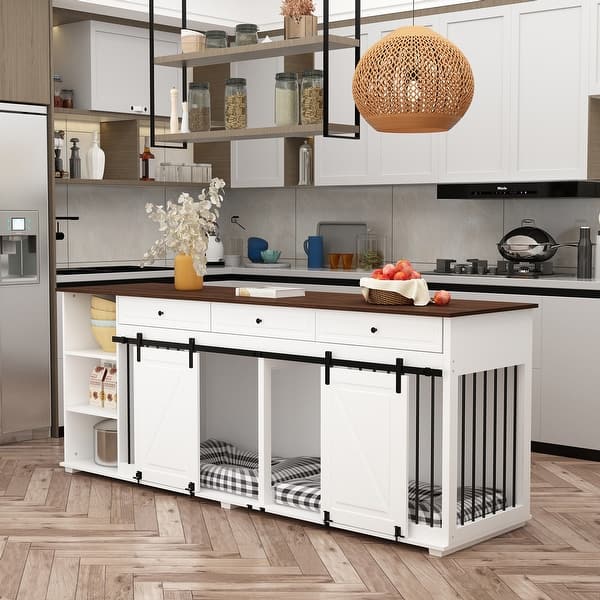 Dog Crate Kitchen Island Dog Kennel with Push Door Shelf 86.6