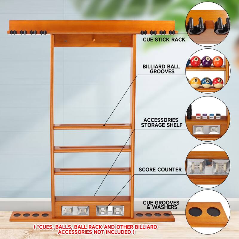 GSE™ 8-Pool Cue Wall Mounting Billiard Cue Rack, Hanging Wall Mounted Pool Cue Stick Holder with Score Counter