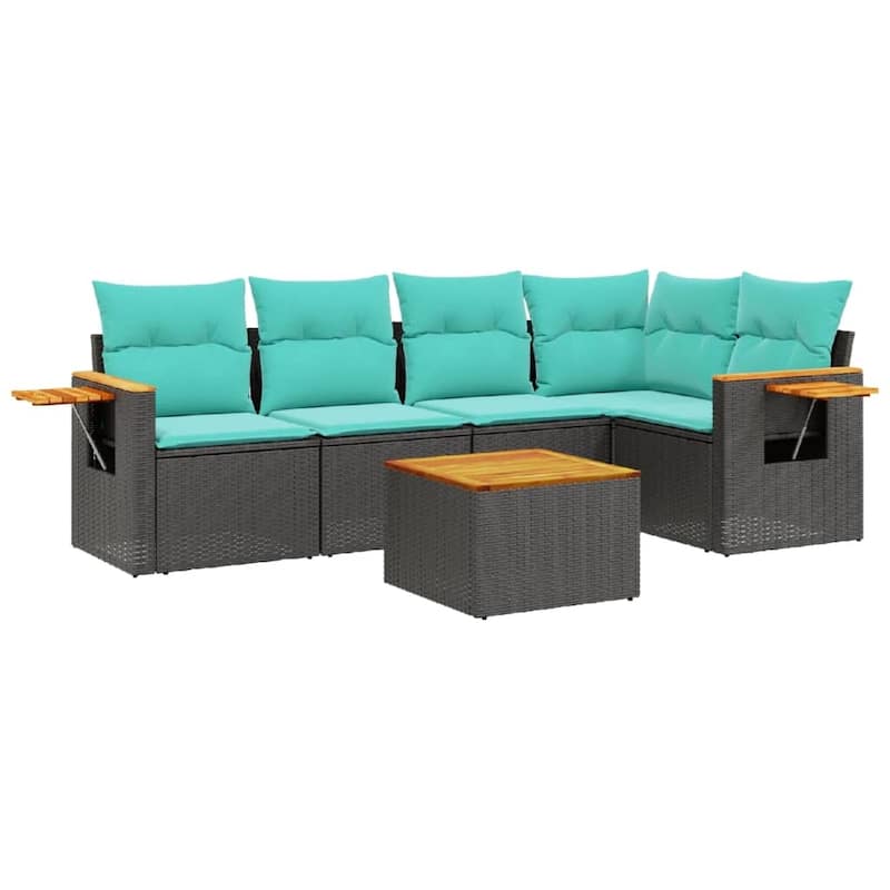 vidaXL 5 Piece Patio Sofa Set with Cushions Black Poly Rattan