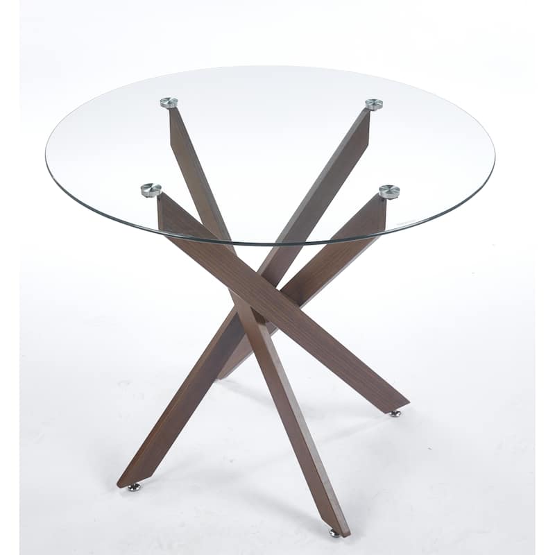 GDFStudio - Willowridge Modern Contemporary 35.4" Metal Frame Round Tempered Glass Dining Table with Cross Metal Base