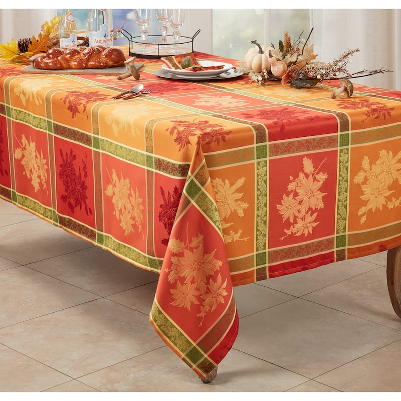 Charming Jacquard Tablecloth with Fall Leaves Design