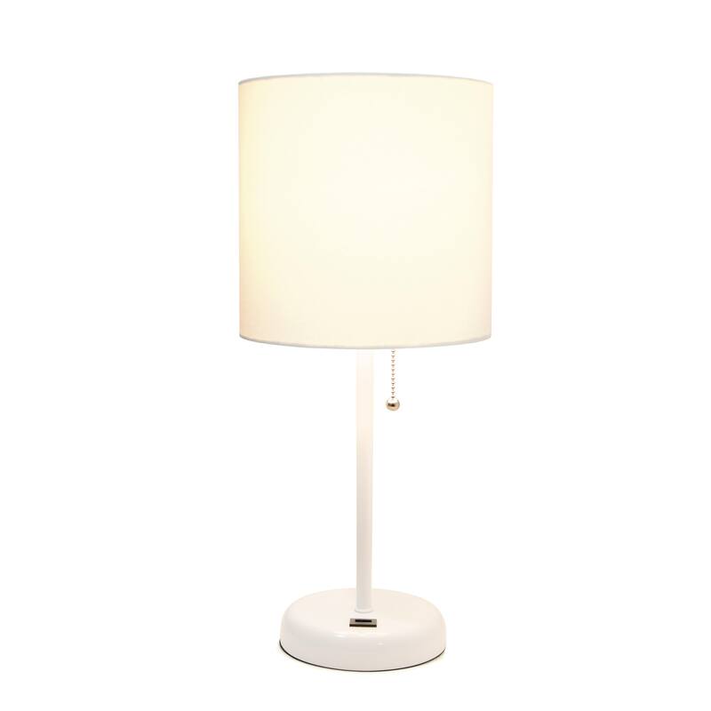 19.5 in. White Finish Table Lamp with White Shade, Durable Stick Lamp for End/Side Tables