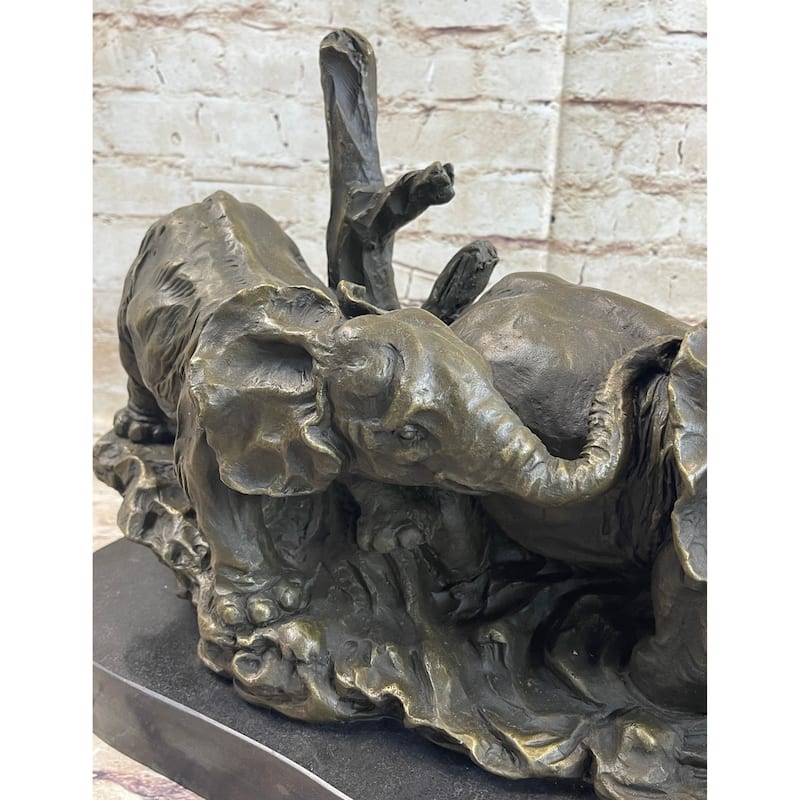 Hot Cast Bronze Sculpture Statue Of Two Imitative Elephants On Marble Base