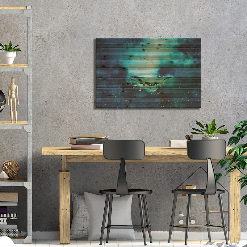 Whale And Birds Print On Wood by Karli Perold - Multi-Color