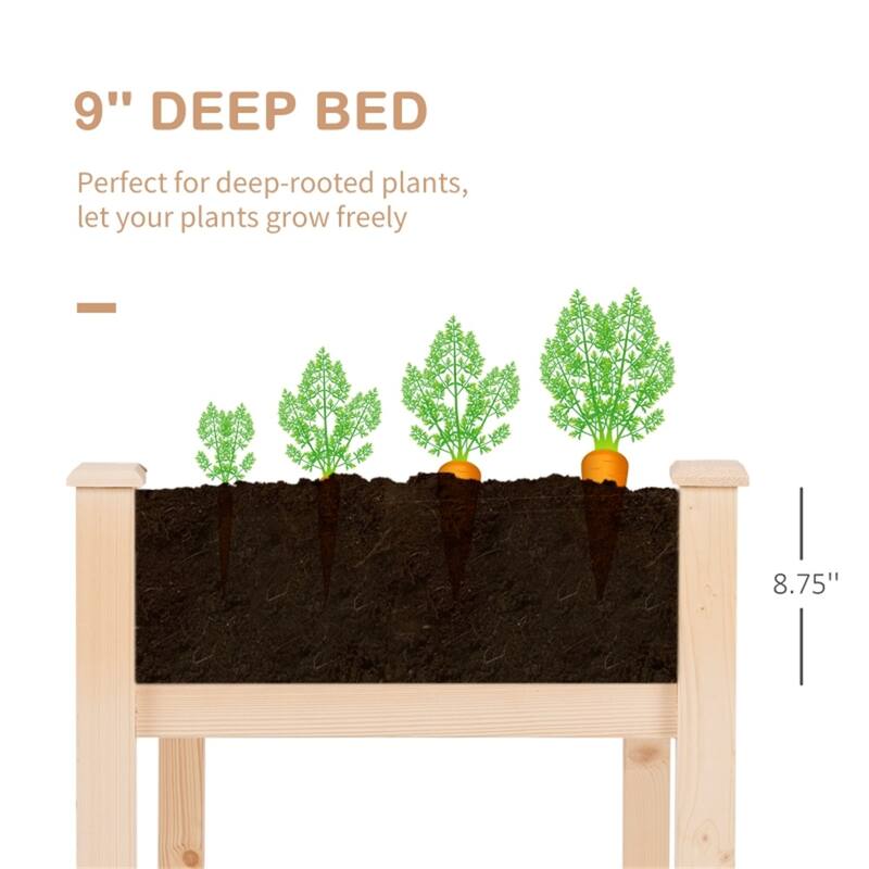 Natural Wood Fir Elevated Garden Bed with Legs and Self-Draining Design - 48.25" L x 22.25" W x 30" H