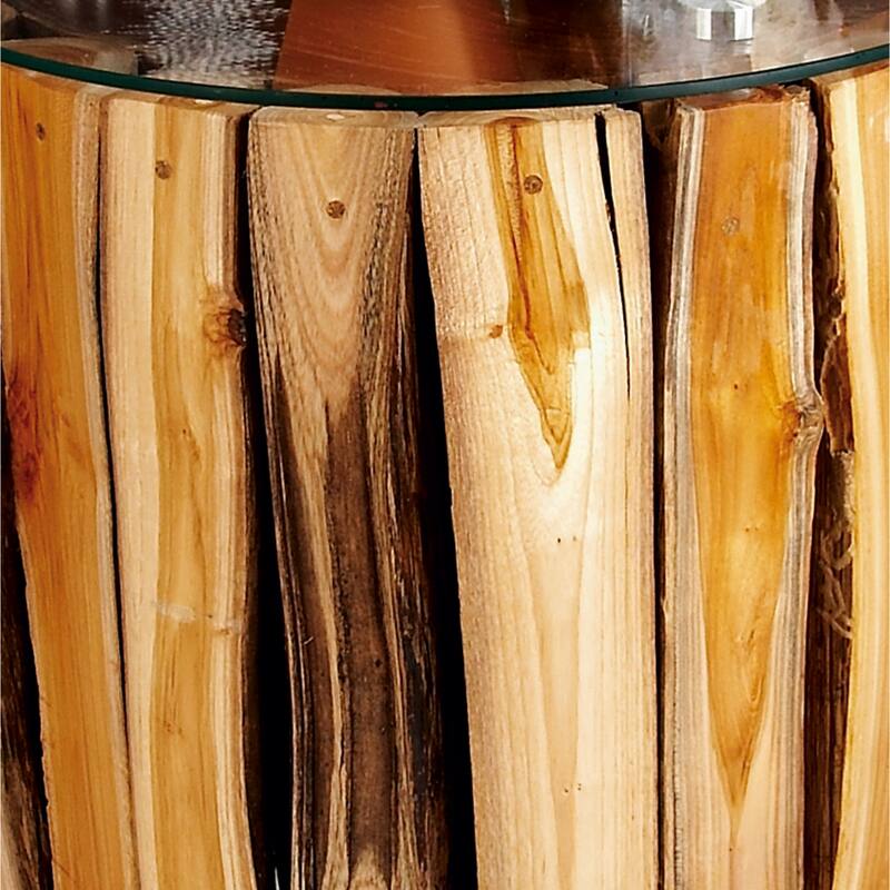 Teak Wood Handmade Live Edge Tree Branch Accent Table with Clear Glass Top - Brown - Roche River Decor - 16"Wx16"Lx18"H