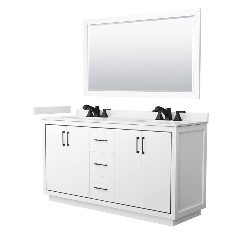 Wyndham Collection WCF111166D-QTZ-US3M58 Icon 66" Free Standing Double - White / White Quartz Top / Matte Black Hardware