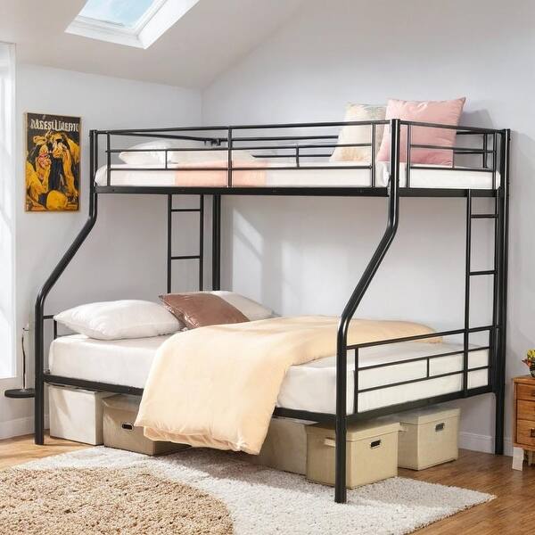 slide 2 of 15, Space-Saving Twin Over Full Bunk Bed, No Box Spring Needed Black