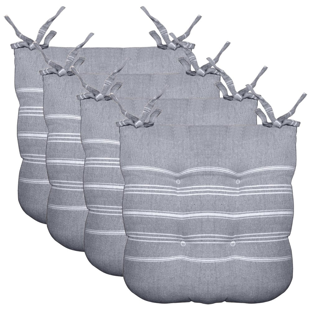 Fabstyles Tufted Fouta Cotton Set of 4 Chairpads with Ties - 16x16
