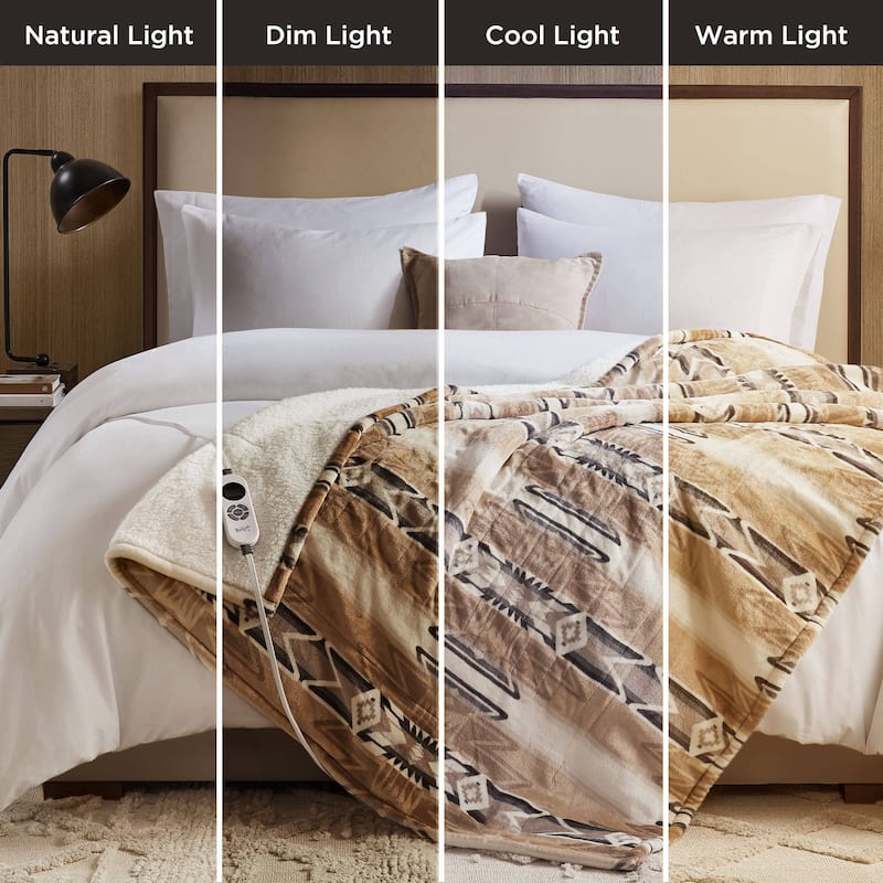 Woolrich Print Plush to Sherpa Heated Throw