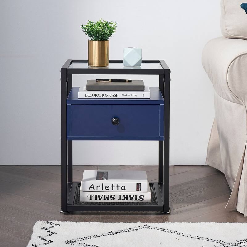 VECELO Modern 1-Drawer Nightstands with Tempered Glass Top