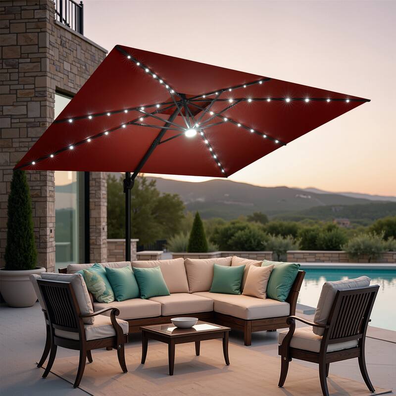 9 FT x 11 FT Outdoor Double Top LED Lighted Patio Cantilever Umbrella