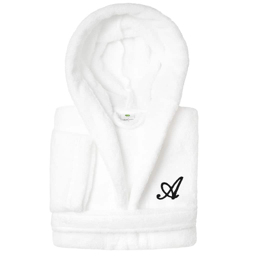 Sweet Kids 100% Polyester SUPER PLUSH Double Brushed Hooded Bathrobe with Black Script Monogram