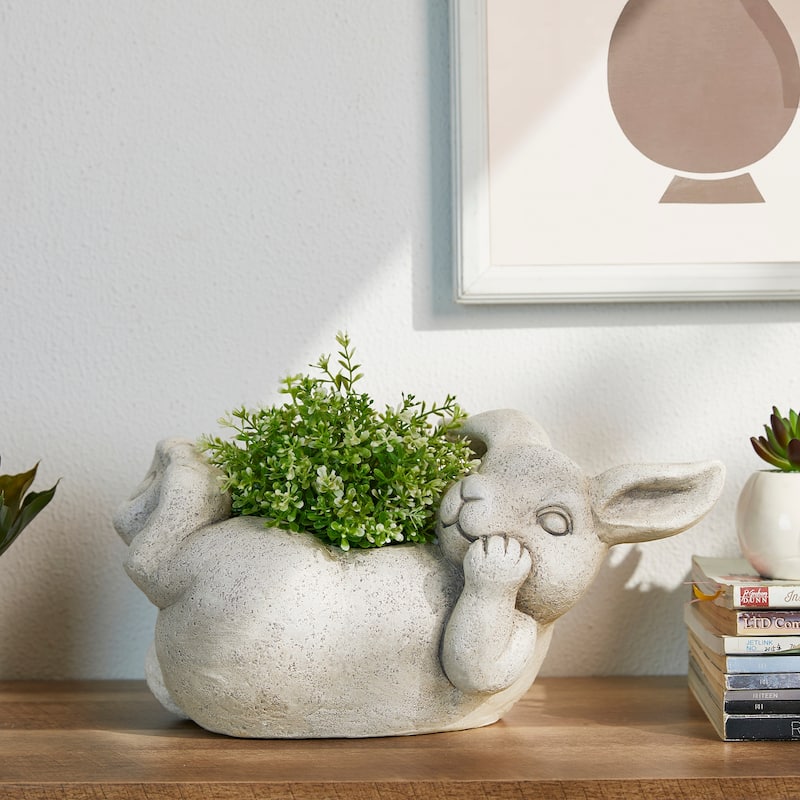 Glitzhome 14.25"L MGO Rabbit Shape Statue Planter Pot for Indoor Outdoor