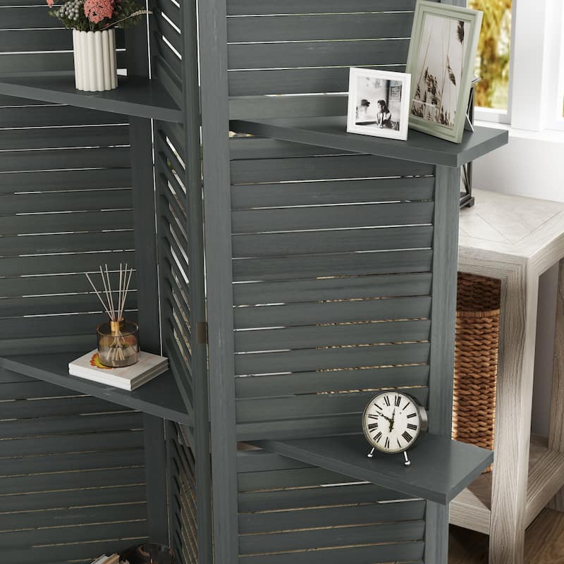 HOMCOM 5 Panel 67" Tall Wood Room Divider, Privacy Screen with 3 Display Shelves, and Folding Storage for Bedroom or Home Office