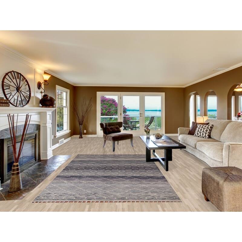 Grays & Blues Trellis Moroccan Oriental Rug Hand-Knotted Wool Carpet - 5'11"x 9'8"