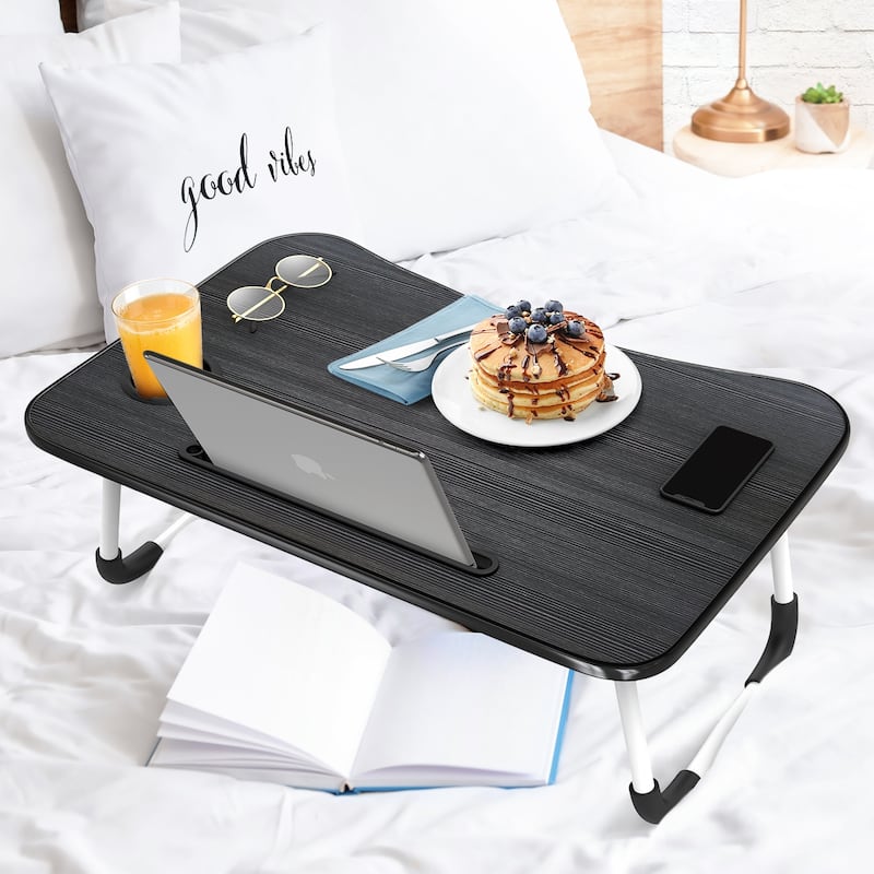 Nestl Cut Plush Reading Pillow with Portable Lap Desk Stand for Laptop - Shredded Memory Foam Back Support Bed Rest Pillow