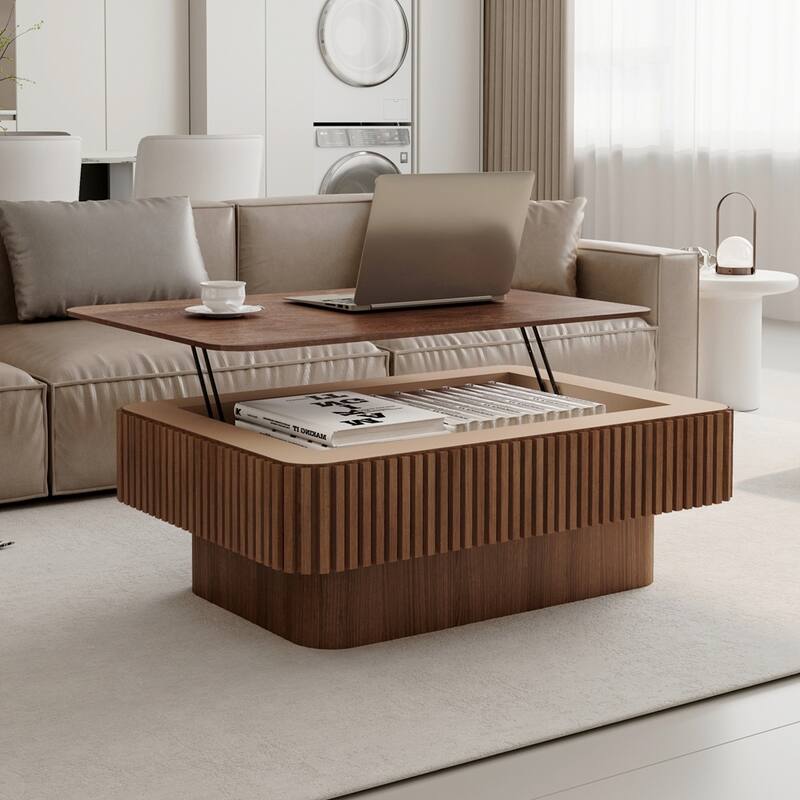 Storage Modern Coffee Table 38.6'' Fluted Lift-top Tea Coffee Table